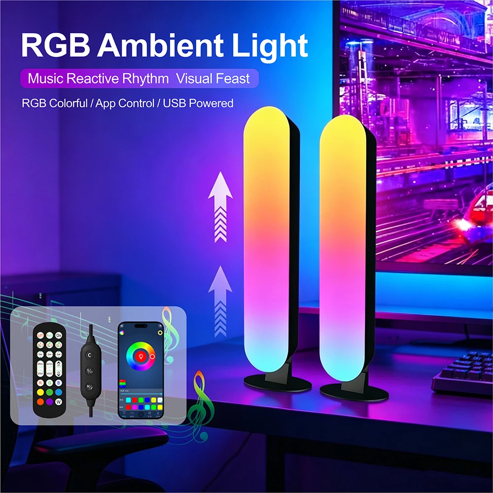 USB 앱 블루투스 리모컨 RGB 무드등 스마트 앱 리모컨 음악 동기화 TV 게임룸 데스크탑 장식 램프 USB