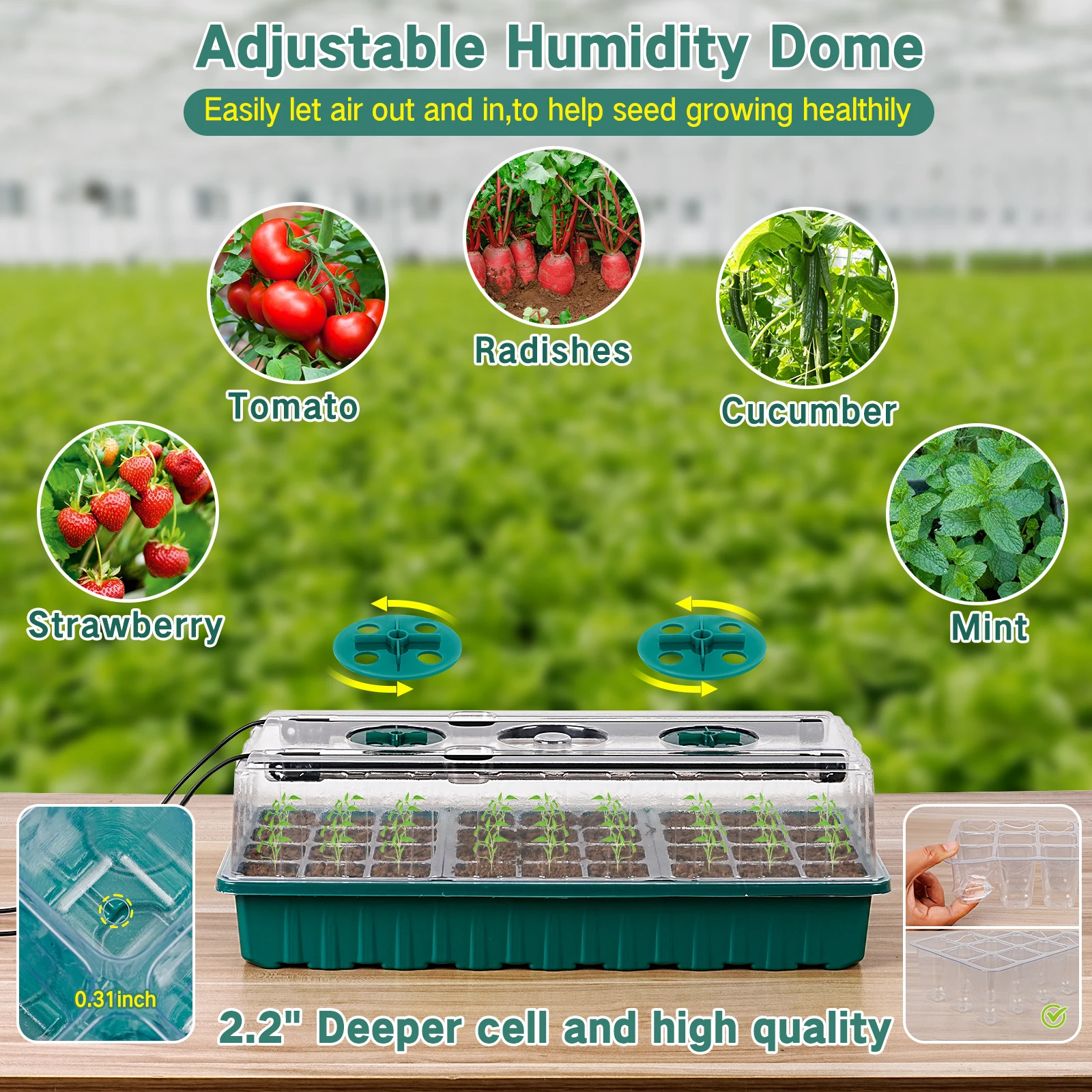 Seed starter tray with grow light, 36-cell seed germination kit, with humidity dome,and adjustable three-color lighting. 5