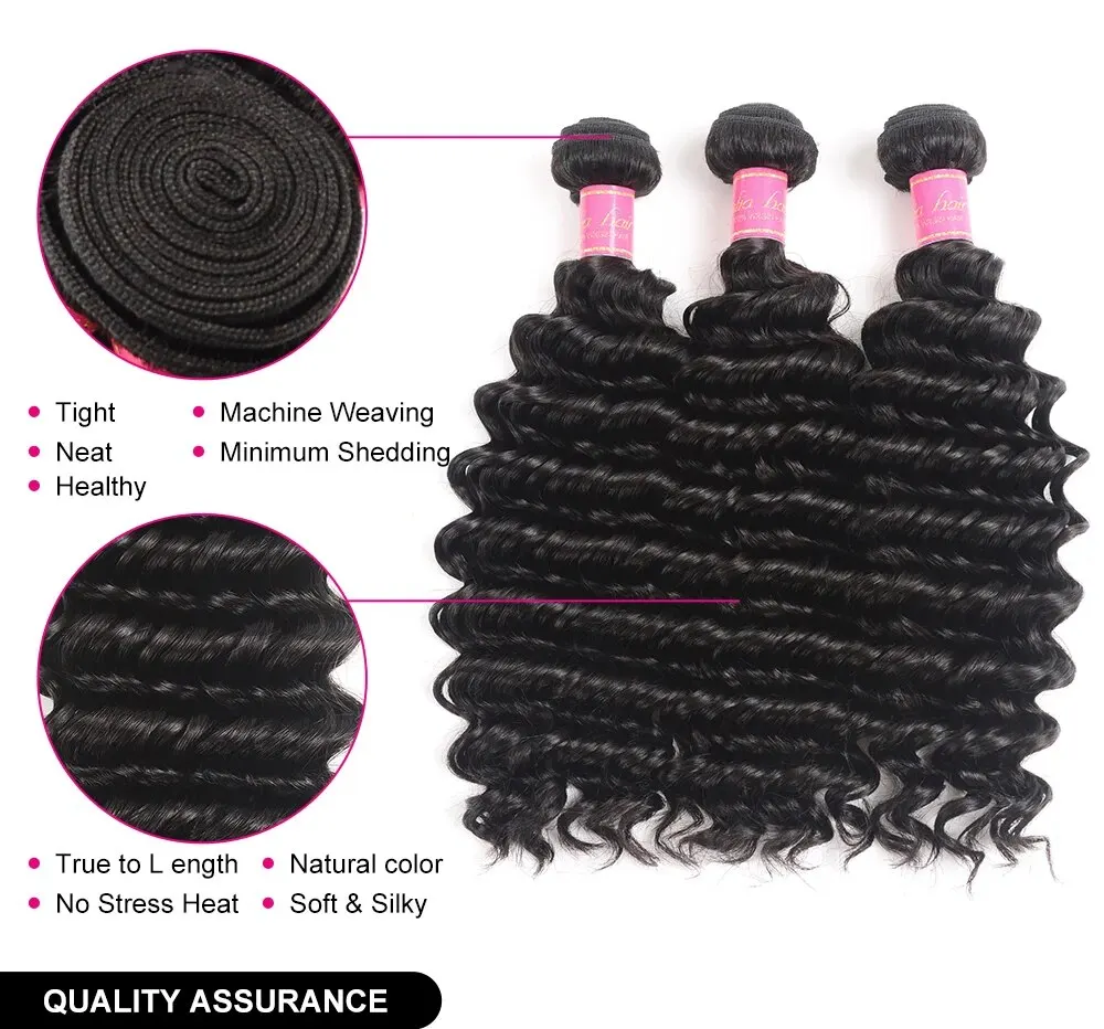8-28 Inch Deep Wave Human Hair Bundles Double Weft Brazilian Hair Weave Bundles Natural Remy Extension