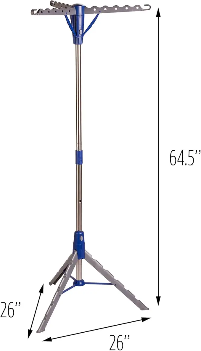 Tripod Clothes Drying Rack, blue, foldable design, ideal for air drying or storage. 4