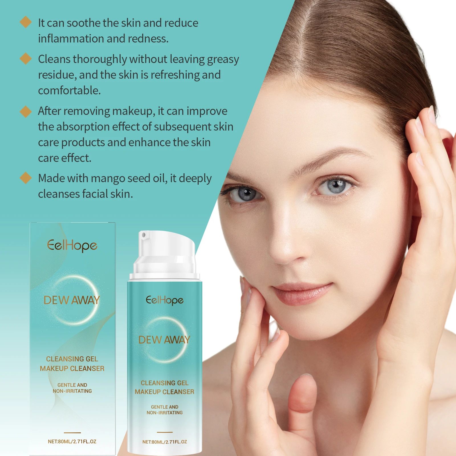 EELHOPE Face Cleaning Gel Quick Remove Makeup Cleaning Pore Dirts No Tight Moisturizing Oil Control Glowing Face Cleaning Gel