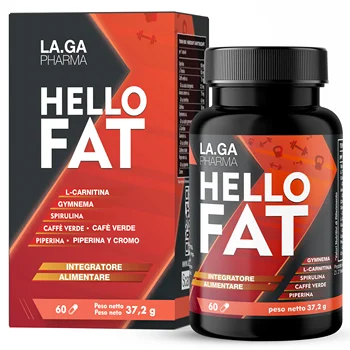 HelloFat© Brucia Grassi Integratore con Spirulina, L-Tirosina, Arancio Amaro, Piperina, Cromo. Dimagrante, Termogenico, Drenante per Uomo e Donna, Formula Completa, 60 Capsule Made in Italy, 2 Mesi