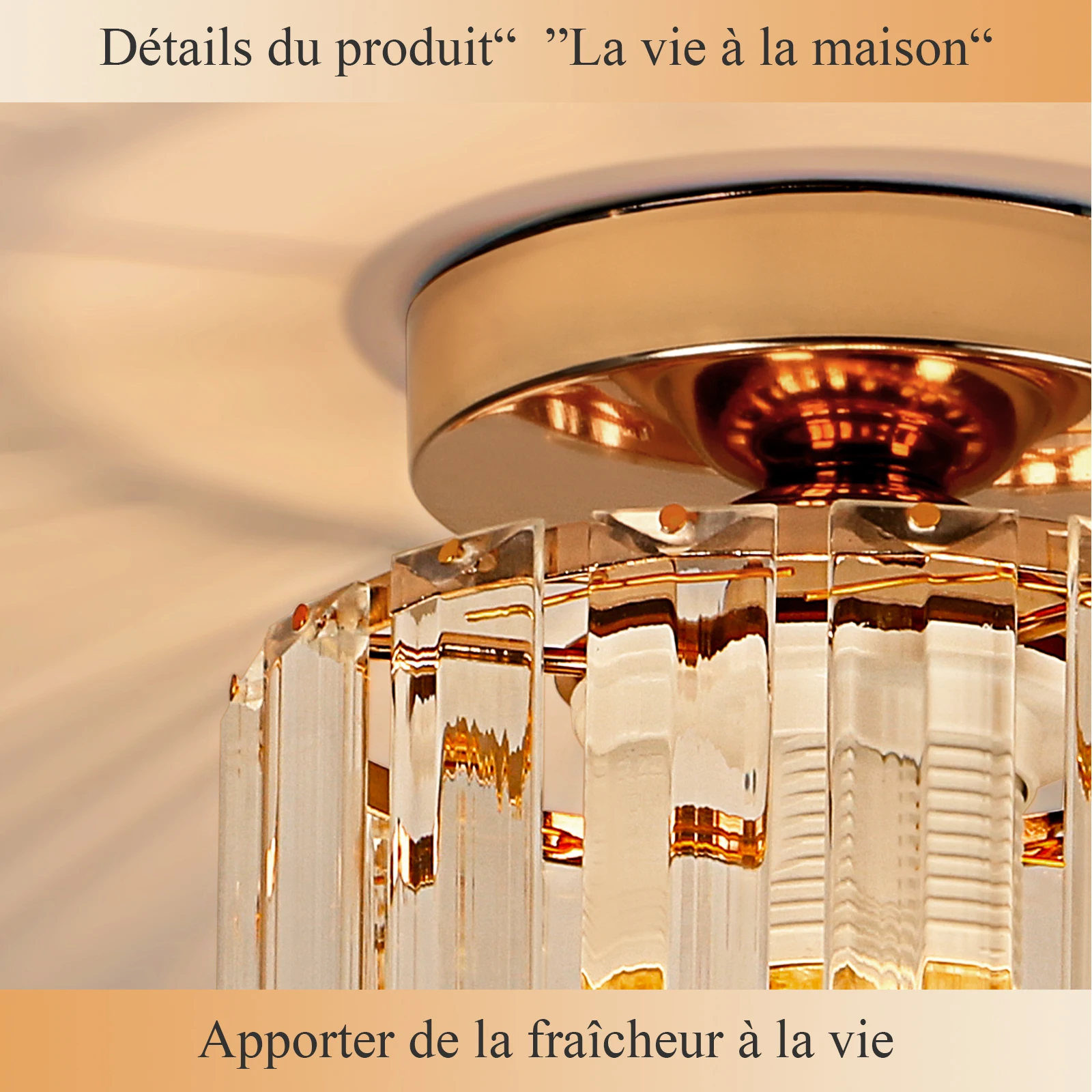 Crystal Ceiling Light, Gold, Medium size Fixture Chrome Flush Mount Ceiling Lighting Fixture for Hallway E27 Bulb Socket (Bulb Not Included)
