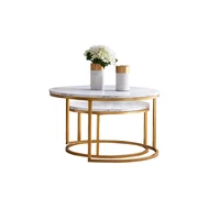 Ensemble de 2 Tables Basses Rondes, Table Gigogne Ronde Moderne, Table Basse Marbre, Lot de 2 Tables d'appoint Rondes, pour Salon, Balcon et Bureau, Blanc et Or/Blanc+Noir 5