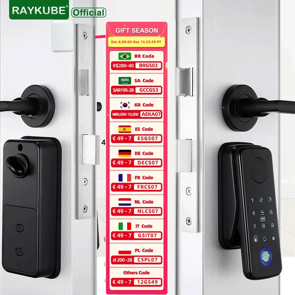 RAYKUBE N1 TT 잠금 장치 자동 스마트 지문 잠금 장치 세트(핸들/도어 센서 포함) APP 원격 잠금 해제 쉬운 설..
