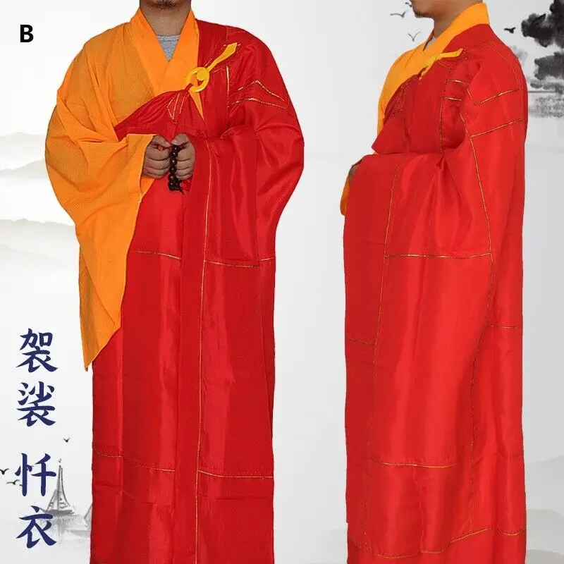 Men Women Buddhist Cassock Robe Golden Lines Frock Buddhism Long Clothing Monk