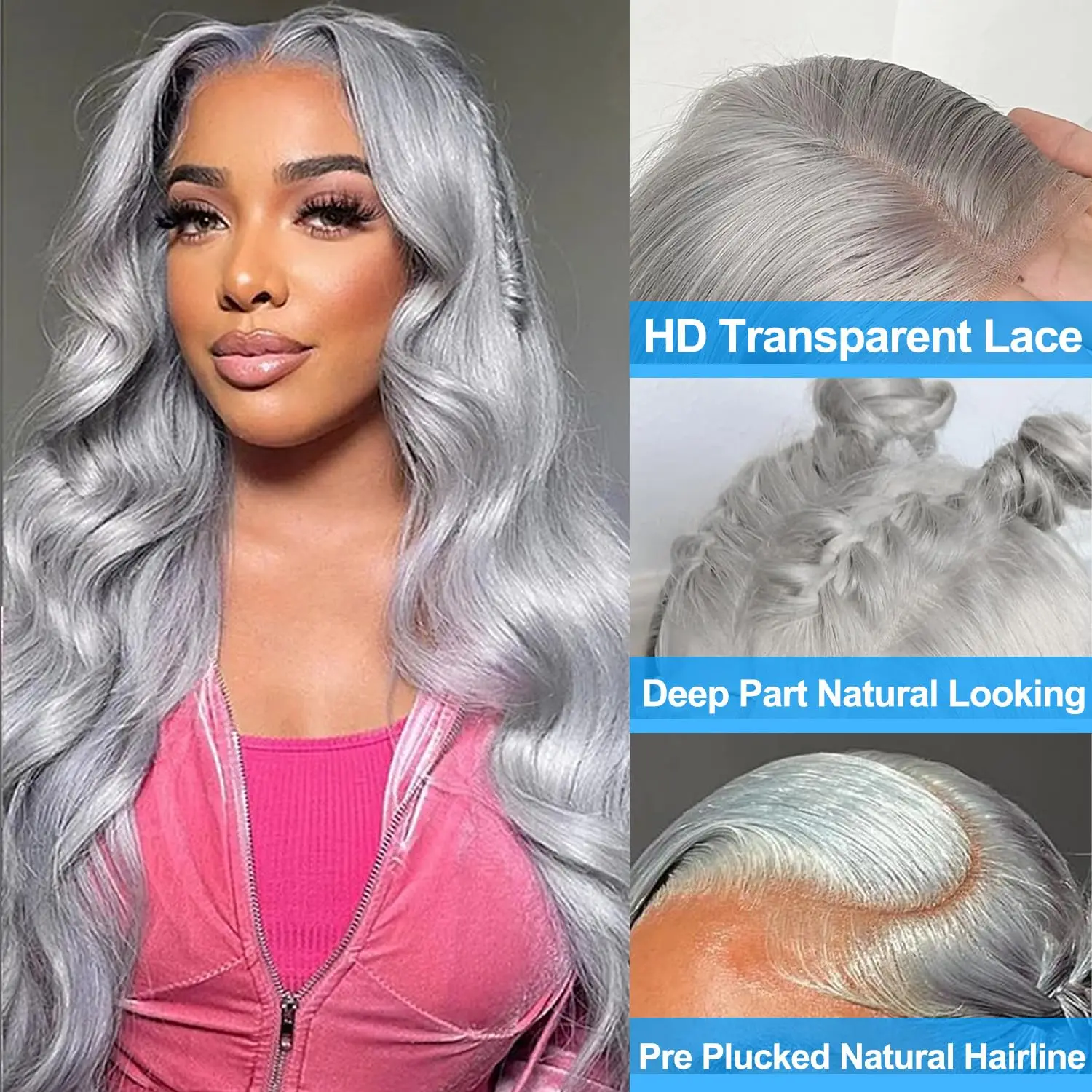 250 Density Grey Body Wave Lace Front Wigs Human Hair 613 Colored Vietnamese Silve  13x4 Hd Lace Frontal Wig Human Hair Wigs