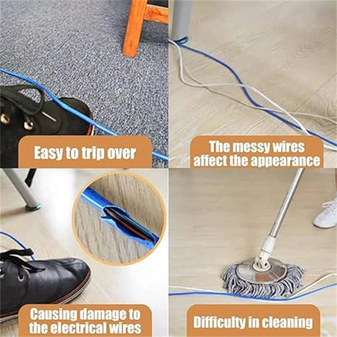 PVC Cord Management Channel - Invisible Decorative Wire Cover & Anti-Step Protector, Adhesive Soft Cable Organizer, Available in Multiple Lengths