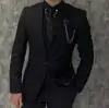 Black Luxury Men's Suits Elegant Slim Fit Male Blazer Peak Lapel Latest Three-Piece (Jacket+Pants+Vest) Terno Masculino Completo 2