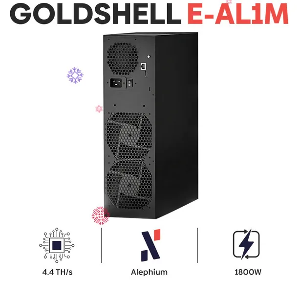 7HHJ6 5개 구매 시 3개 무료 제공 새로운 미국 재고 채굴기 Goldshell E-AL1M 4.4TH 1800W ALPH 블랙 3 알고리즘(PSU 포함)