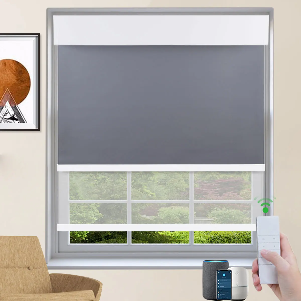 Custom Motorized Double Roller Blinds, Day and Night Window Shades, Control  with Alexa Google Home and Office