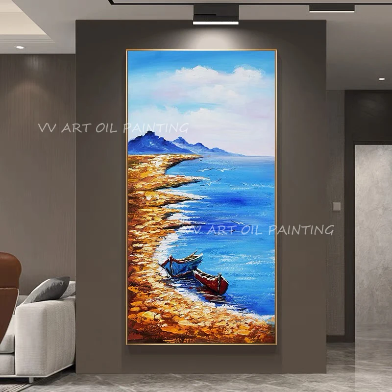 

Large Size 100% Handpainted ocean navy seaside picture landscape thick picture beautiful Oil Painting On Canvas home decoration