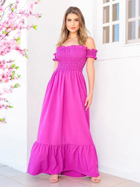 Long dress viscose viscolinho elastex shoulder to shoulder 1