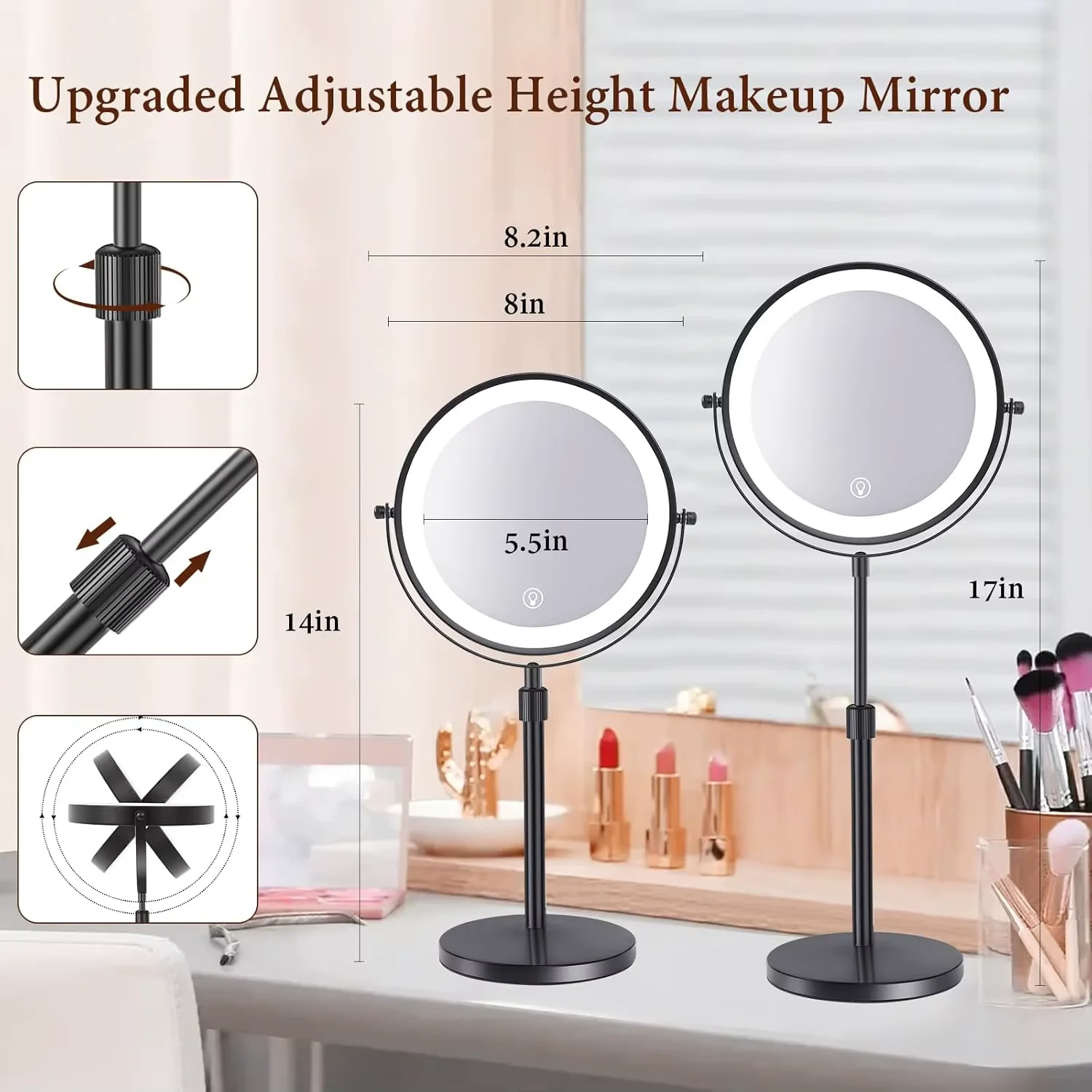 Lighted Makeup Mirror 1x To 10x Magnification Tabletop Vanity - Image 15