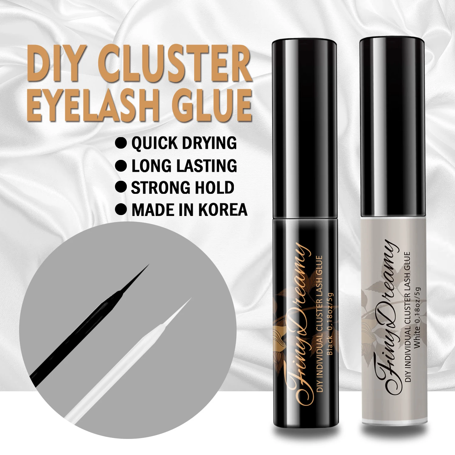 FinyDreamy DIY Cluster Eyelash Glue Made in Korea White Black Adhesive
