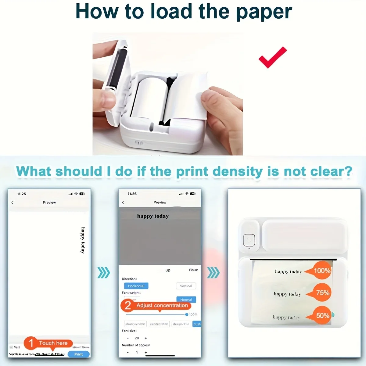 사진, 텍스트, 할 일 목록 등을 위한 미니 휴대용 다기능 열전사 무선 프린터 - USB 충전식, 고해상도 P
