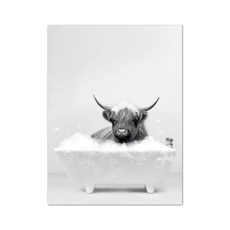 LPFNSF Quadro Su Tela Per Bagno – Stampe Artistiche Animali In Bianco E Nero: Elefante, Mucca, Giraffa, Decorazione Murale Senza Cornice