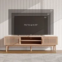 Тумба под телевизор 150x40x48 см, подставка под телевизор с 2 шкафами и 2 отделениями, деревянный тумба под телевизор для 65-дюймовых телевизоров на макс., для гостиной — изображение 3