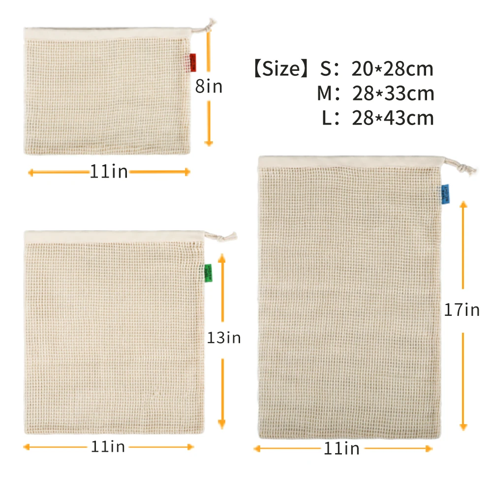 WEEDI 3/5 Stück Bio Baumwolle Mehrweg Produziertüte, Langlebig, Umweltfreundlich, Obst P - Bild 7 von 9