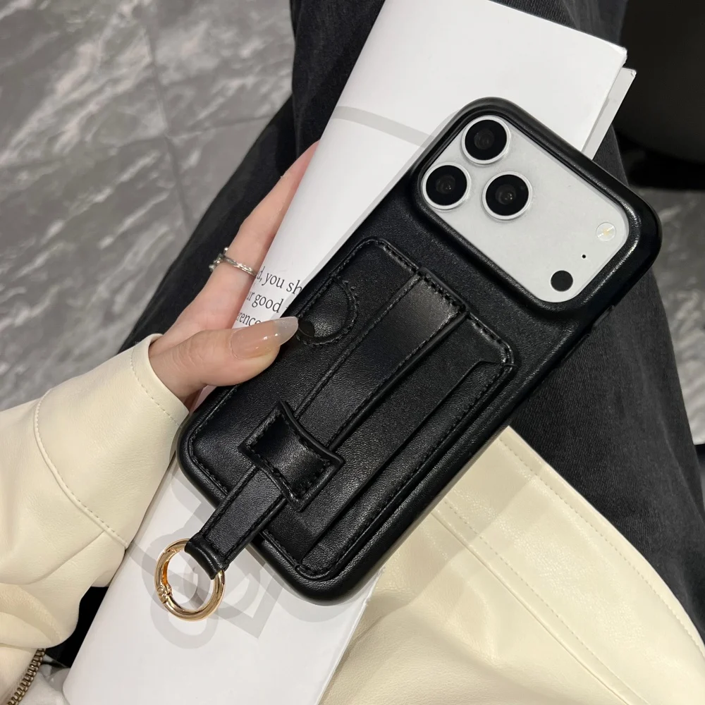Elegant Leather Card Holder Phone Case - Simple, Personalized, Shock-Proof Design