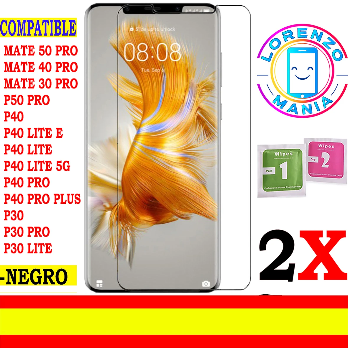 2 Pezzi Huawei Mate 50 Pro, Mate 40 Pro, Mate 30 Pro, P50 Pro, P40, P40 Lite E, P40 Lite 5G, P40 Lite, P40 Pro Plus, P40 Pro, P30, P30 Lite, P30 Pro, 