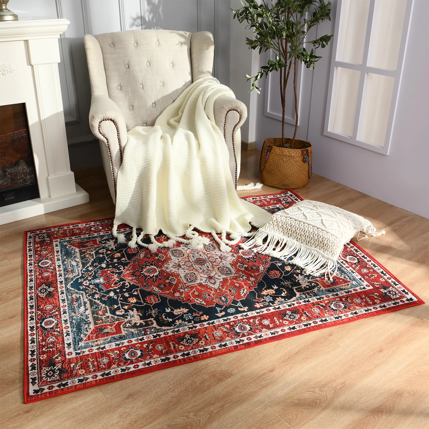 Retro Ethnic Carpets Turkish Persian Rug for Living Room Bedside Bedroom Vintage Floor Mat Entrance Doormat Carpet Large Rug silk wool rug,plush rug,floor mat,imitated cashmere carpet,plush carpet,decorative carpet,crystal pile rug,coral velvet rug