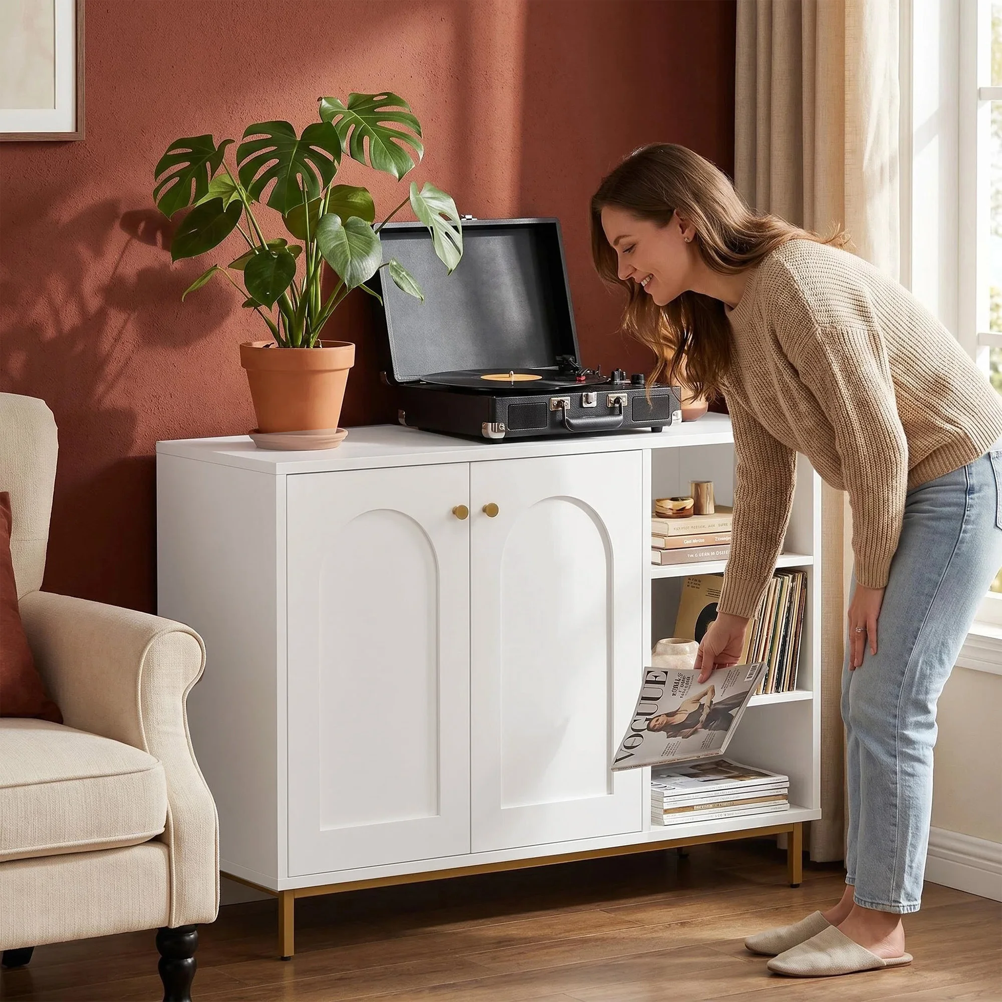 Bathroom Cabinet, Vanity Unit, Kitchen Cabinet with Open Compartment, Storage Shelf with 2 Doors, Adjustable Shelf