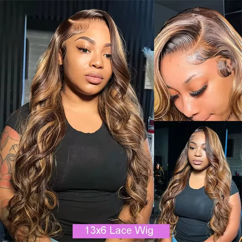 Ombre 4/27 13x6 Body Wave Highlight Lace Front Wig Human Hair Pre Plucked With Baby Hair Honey Blonde Wig Human Hair for Women