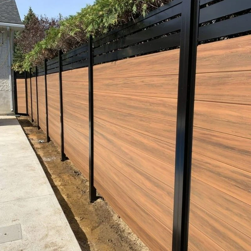 6x6ft Aluminium Frame WPC Wood Composite Privacy Slat Fence Panels Pillar Decorative Panels Fence for Grass cement land
