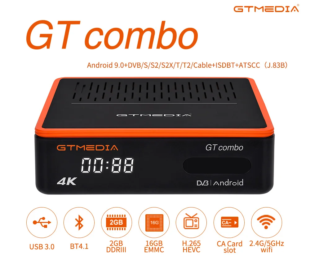 GTMEDIA GT COMBO Android 9.0 2GB16GB 4K TV Box +DVB-S2X/T2/C Satellite TV Receiver Support PowerVu Auto BISS