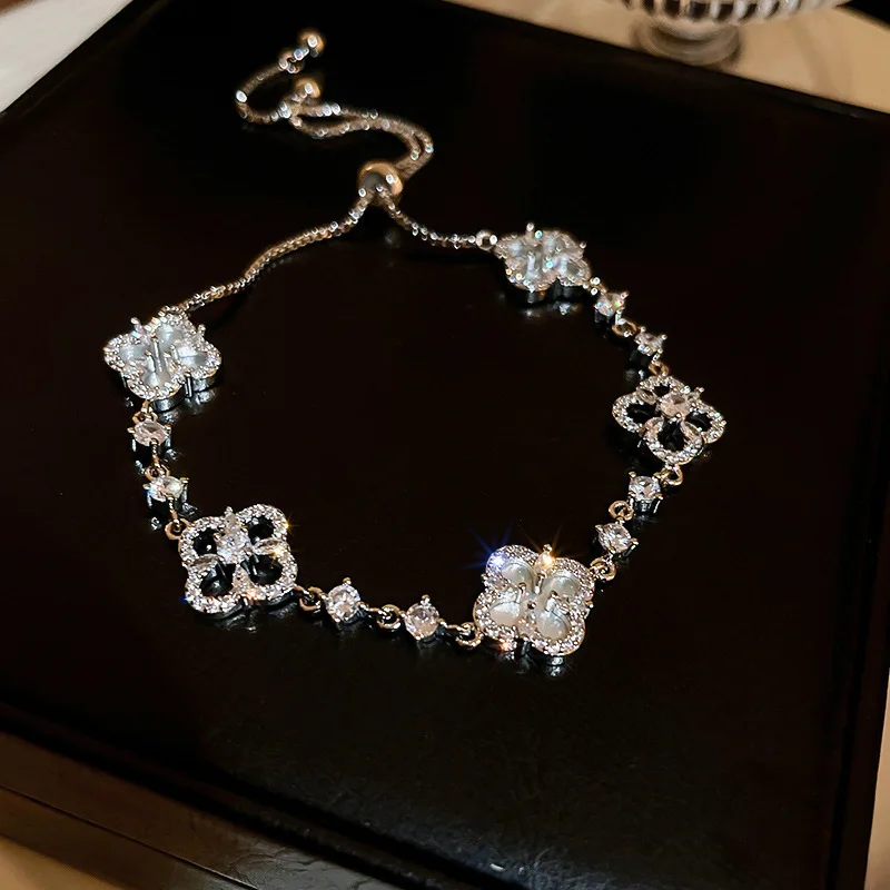Flower Zircon Adjustable Bracelet Women's Luxury Gifts Bangle Jewelry Gifts