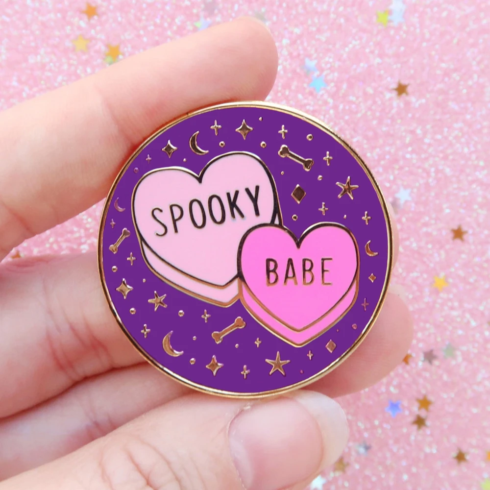 

Spooky Babe Hard Enamel Pin Kawaii Cartoon Heart Shaped Candy Dessert Metal Brooch Accessories Unique Halloween Jewelry Gift