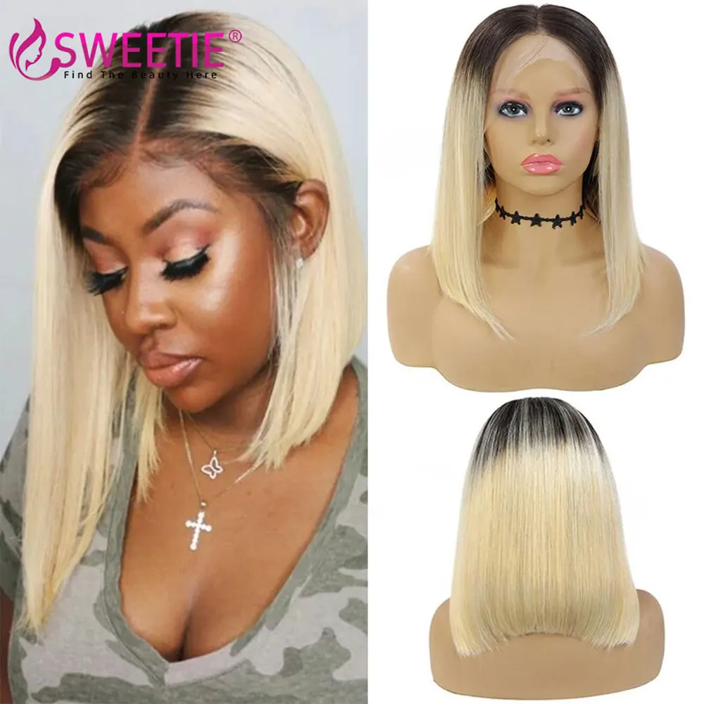 

Honey Blonde Short Bob Human Hair Wigs 13x4 Lace Frontal Wig 4/613 Peruvian Lace Front Wigs Ombre Blonde Lace Wigs For Women