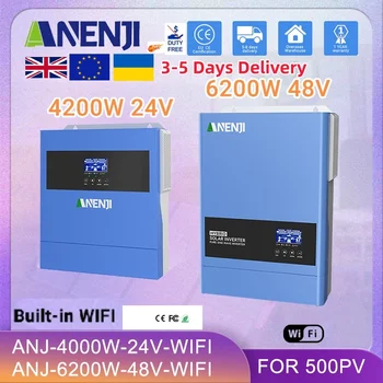 ANENJI 6.2KW 4.2KW อินเวอร์เตอร์พลังงานแสงอาทิตย์ HYBRID 48V 24V PURE Sine WAVE OnGrid OffGrid MPPT 120A 100A PV 500VDC คอนโทรลเลอร์ชาร์จพลังงานแสงอาทิตย์ 1