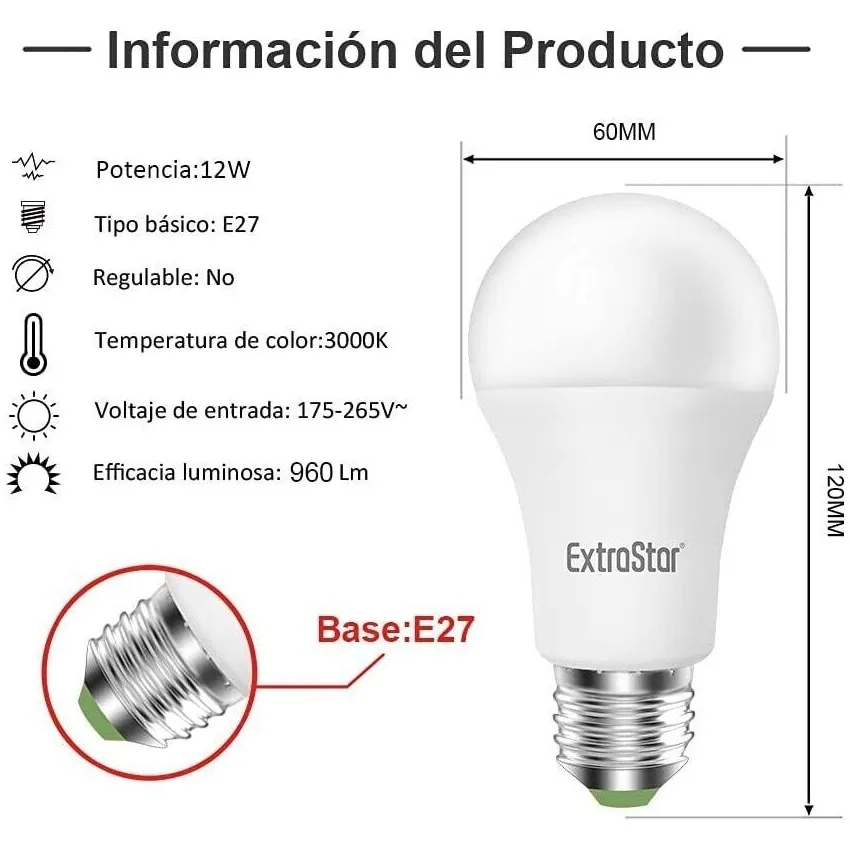 LEDBOX - LD1030696 - Bombilla LED E27, 12W, Blanco frío