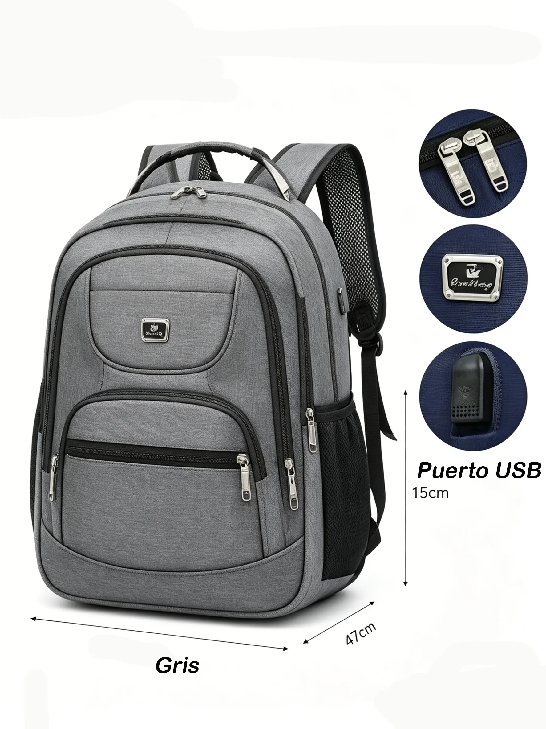Mochila Ejecutiva de Nailon para Laptop con Puerto USB, Respaldo de Malla Transpirable, Asa Reforzada para Trabajo y Viajes