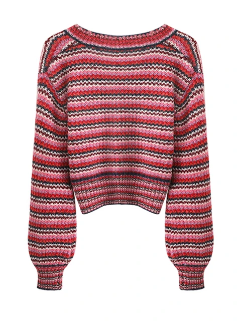 Horizontal striped patchwork pullover