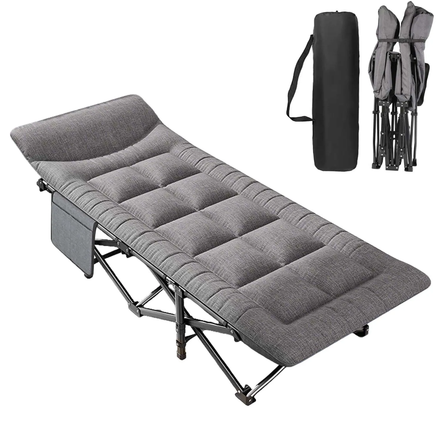 folding camping bed setup view