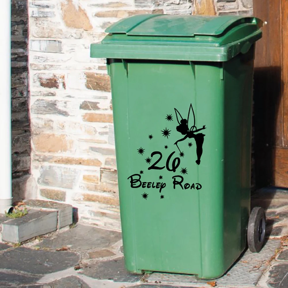 Description Picture 6 of itemTinkerbell Fairy Pixie Trash Can Stickers Personalized Numbers Street Road Vinyl Art Decals Garbage Bin Decor