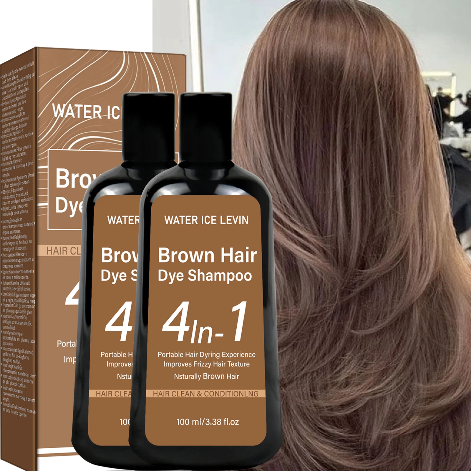 Shampoo colorante per capelli 4 in 1, colore castano naturale, con olio di ginseng e zenzero, nutriente, lisciante, anti-crespo, portatile, 100ml - immagine 4