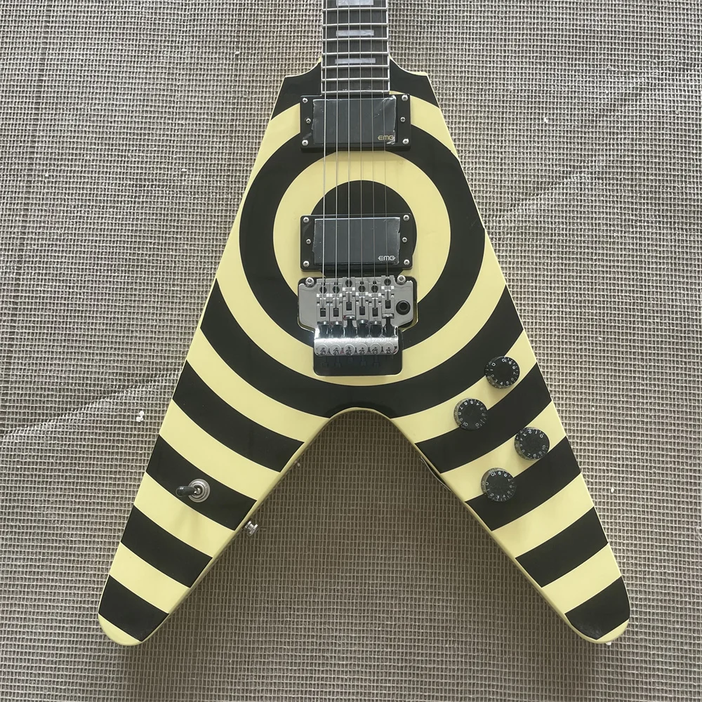 

In Stock Popular Yellow And Black Flamed Maple Top Electric Guitar Flame Inlay Chrome Hardware 22F Guitarra Guitars