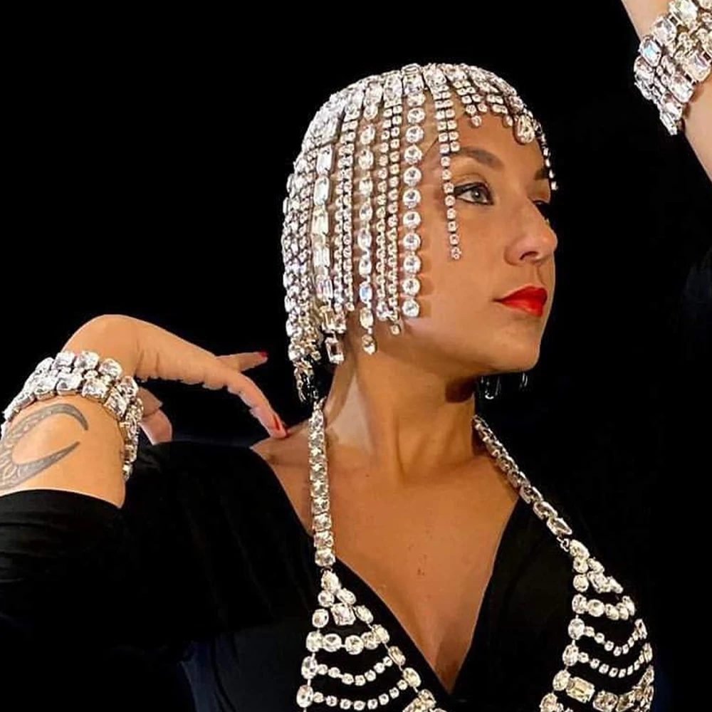 

Fashion New Sparkly Crystal Hair Chain Rhinestones Tassel Extensions Halloween Bridal Hair Accessories for Women and Girls Gift
