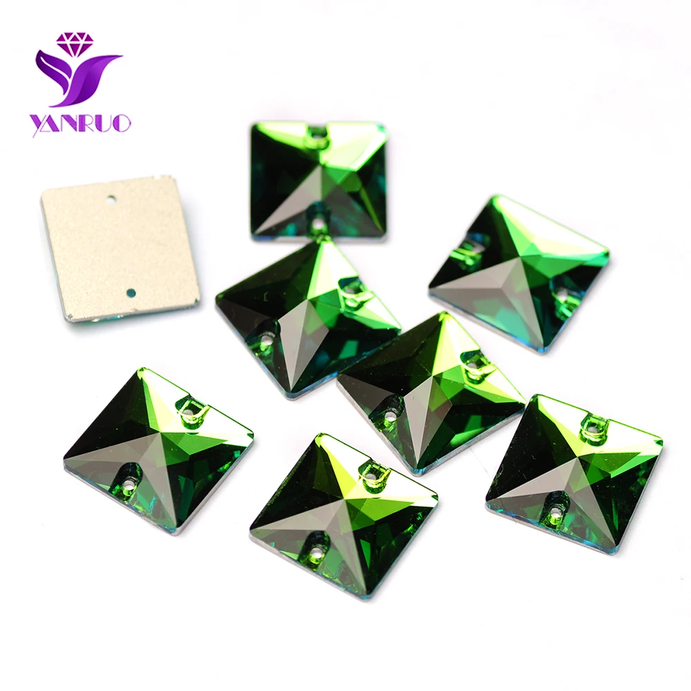 

YANRUO 3240 Square Peridot Glass Sewing Rhinestones Diamonds Crafts Needlework Applique Wedding Dress