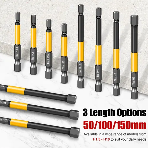 Allen Wrench Drill Bit Hex Driver Bits Set 50/100/150mm H1.5-H10mm with Magnetic Grip and Slip Design for Secure Screw Holding - Image 5