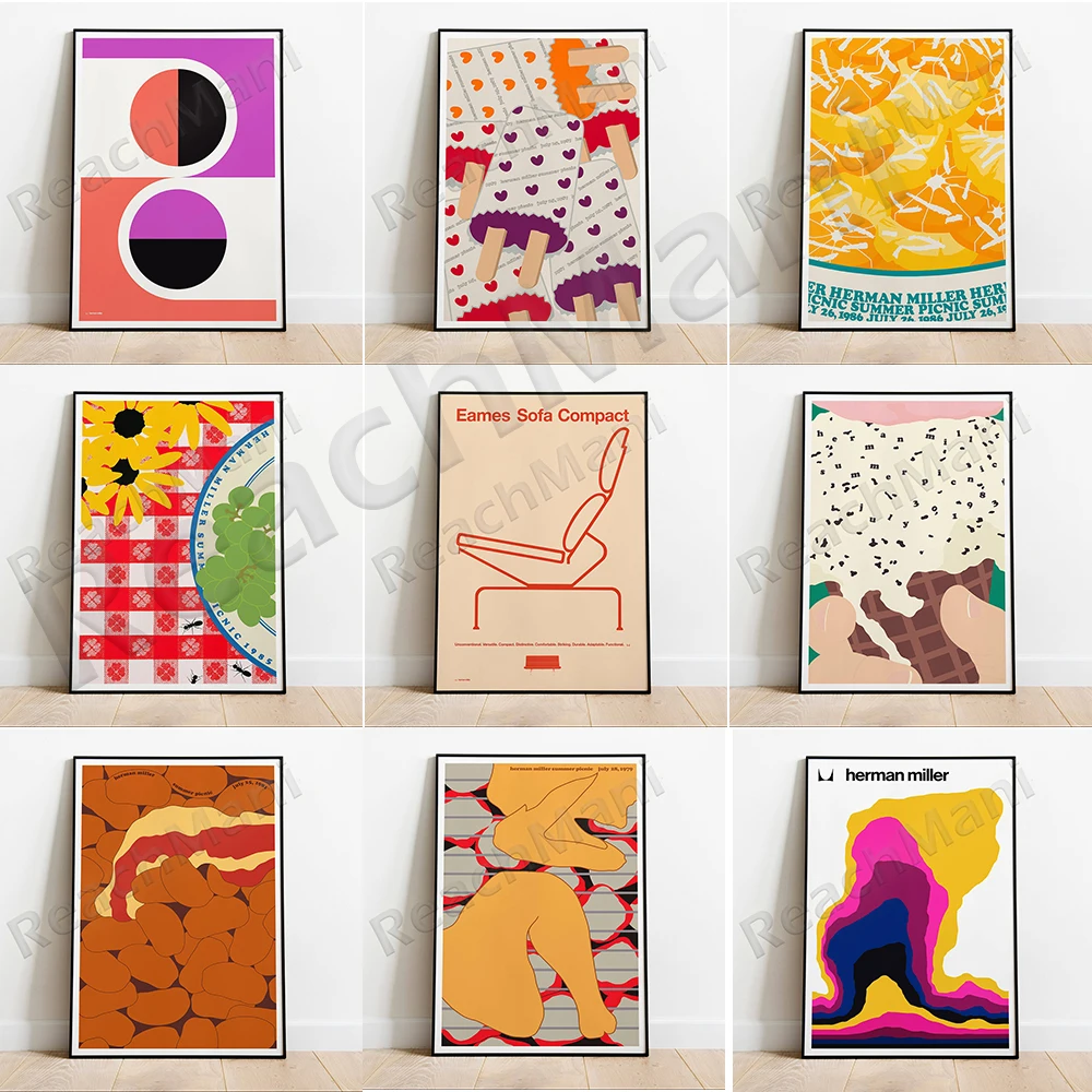 Poster Van Miller, Picnic Estivo 1987, Stampa Divano Mid-Century Contemporaneo Astratto Soggiorno Decor Office Wall Art Canvas