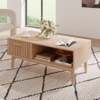Superaly, table basse en rotin, table d'appoint pour canapé, table basse rectangulaire pour le salon, table basse avec tiroir et compartiment de rangement, armoire de salon, couleur naturelle 5