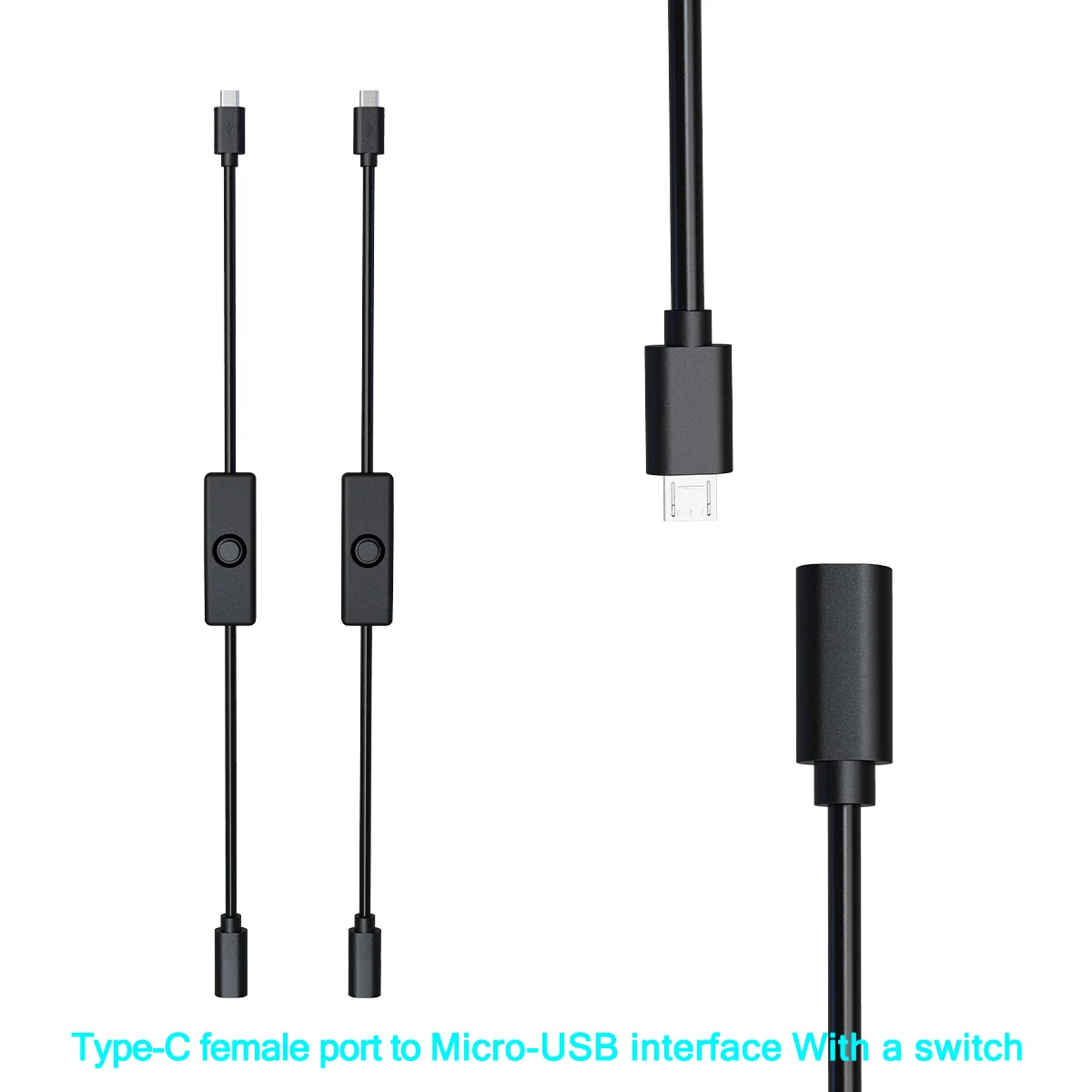 Versatile Type C Power Extension Cord with On/Off Switch – USB-C, Micro-USB, and DC 5.5x2.1mm Connectors, Ideal for Various Devices – 5V