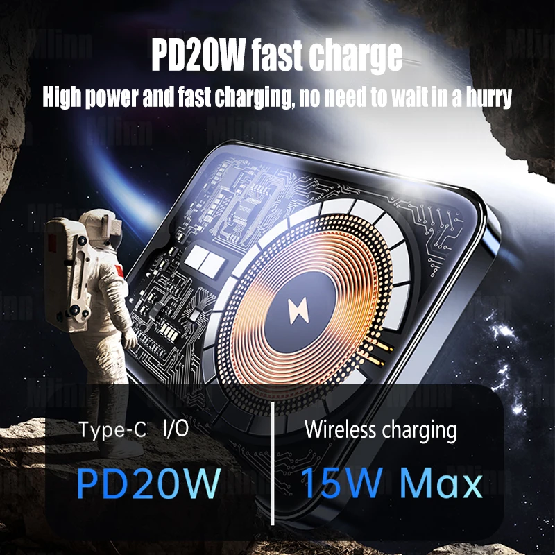 MacSafe Power Bank Transparent Magnetic Wireless Slim Mini Powerbank Portable External Auxiliary Battery For iPhone 12 13 14