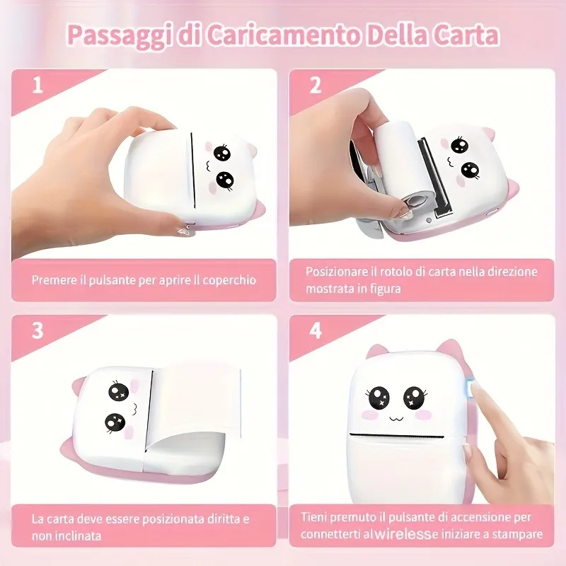 휴대용 미니 포켓 무선 감열 프린터, USB 충전식, 사진 및 라벨 인쇄 지원, 여행 및 가정용으로 이상적