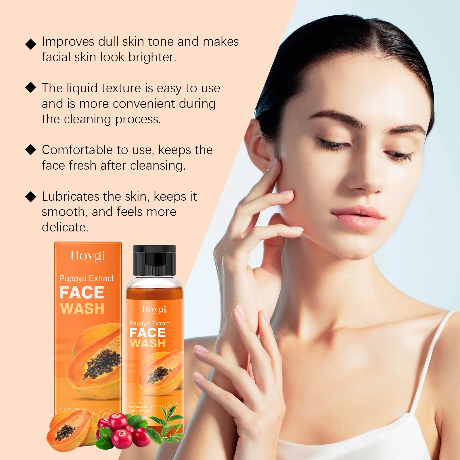 Hoygi Papaya Face Wash Liquid Gentle Cleaning Face Pore Moisturizing Prevent Dryness Oil Control Smoothing Brightening Face Wash